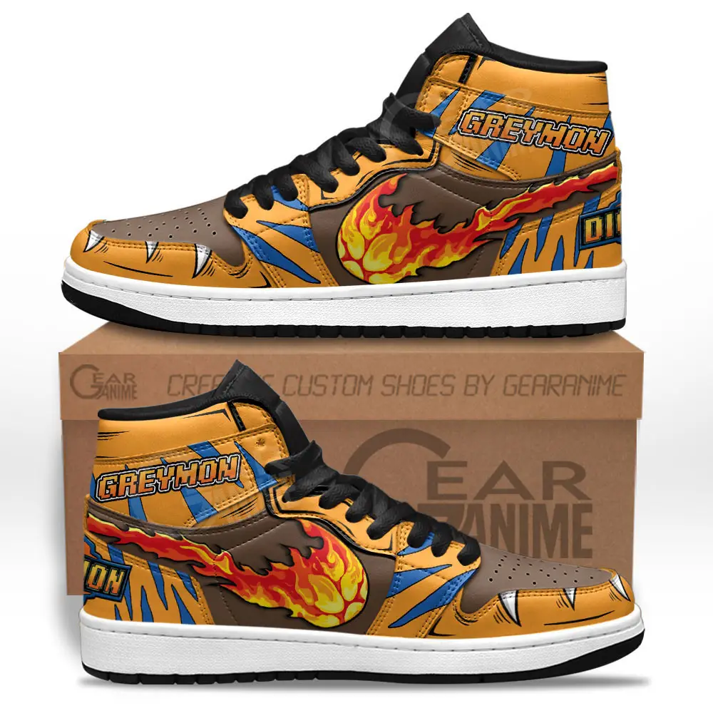 Air JD Hightop Shoes Greymon JD1s Sneakers Custom Digimon Anime Shoes