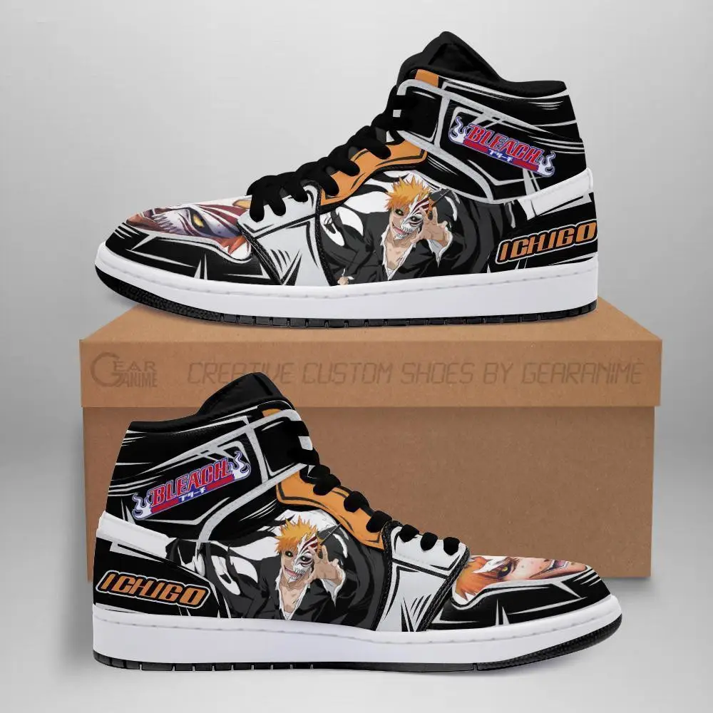 Air JD Hightop Shoes Ichigo Half Hollow JD1s Sneakers Bleach Anime Shoes Fan Gift Idea MN05
