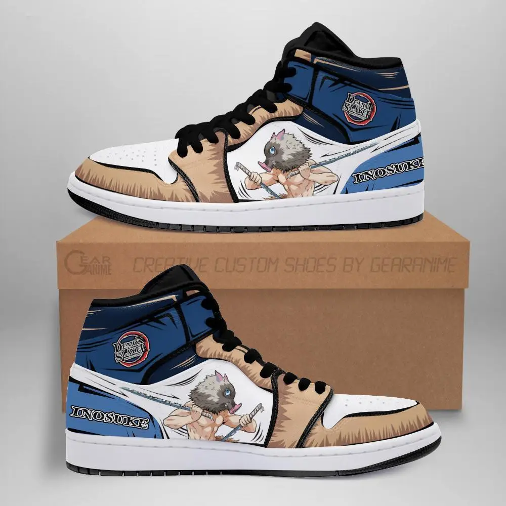 Air JD Hightop Shoes Inosuke Shoes Boots Skill Beast Breathing Demon Slayer Anime JD1s Sneakers Fan