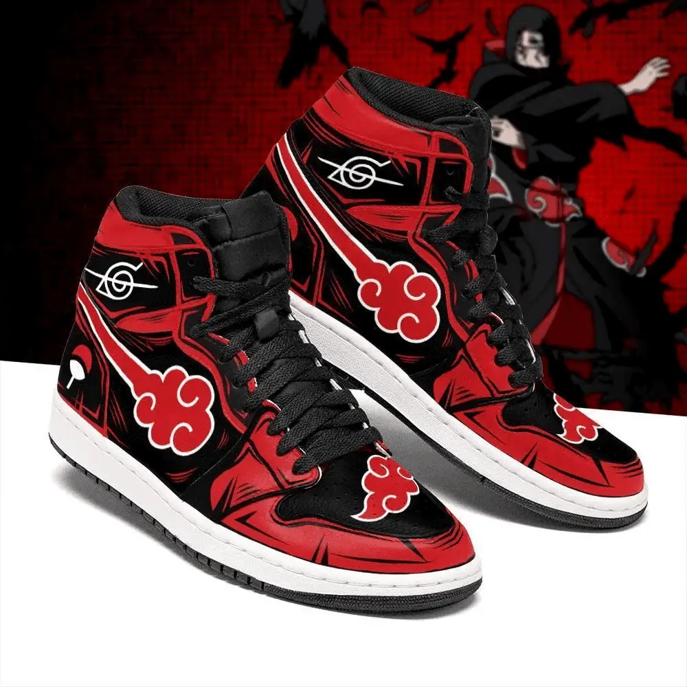 Air JD Hightop Shoes Itachi Akatsuki J1 Sneakers Custom Cloud and Symbols