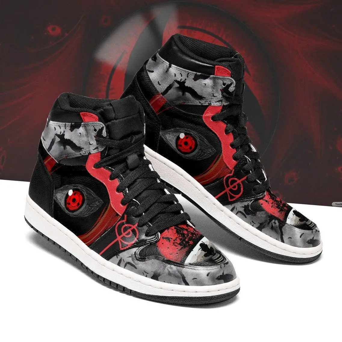 Air JD Hightop Shoes Itachi Sharingan Eyes JD1s Sneakers Custom NRT Anime Shoes Air JD Hightop Shoes Itachi Sharingan Eyes JD1s Sneakers Custom NRT Anime Shoes - Image 1