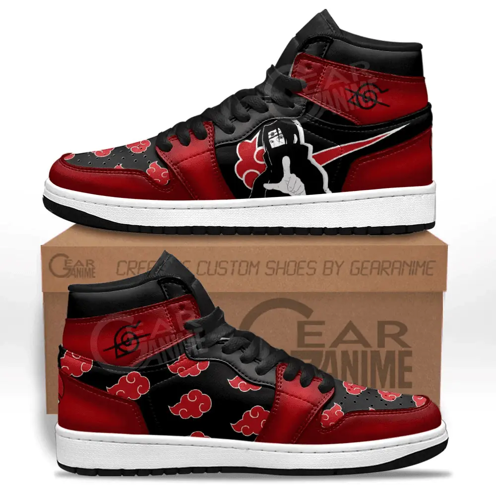 Air JD Hightop Shoes Itachi Uchiha JD1s Sneakers Akatsuki Custom Anime Shoes For Fans