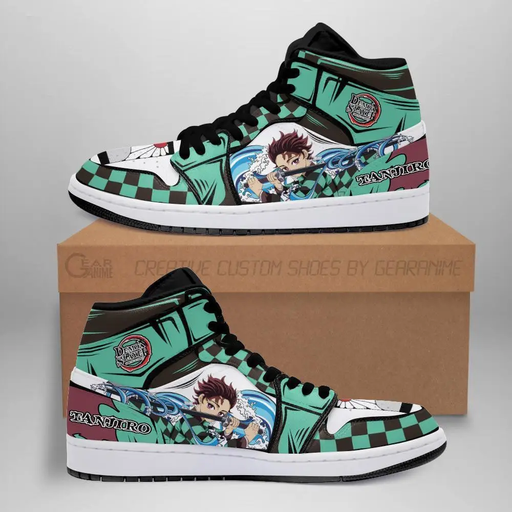 Air JD Hightop Shoes Kamado Tanjiro JD1s Sneakers Water Breathing Custom Anime Demon Slayer Shoes