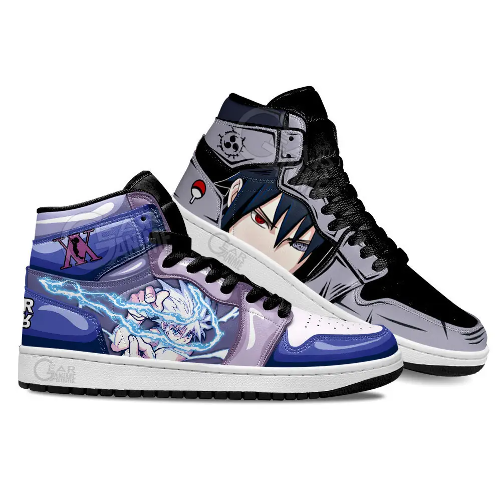 Air JD Hightop Shoes Killua Zoldyck and Sasuke Uchiha Shoes Custom For Anime Fans