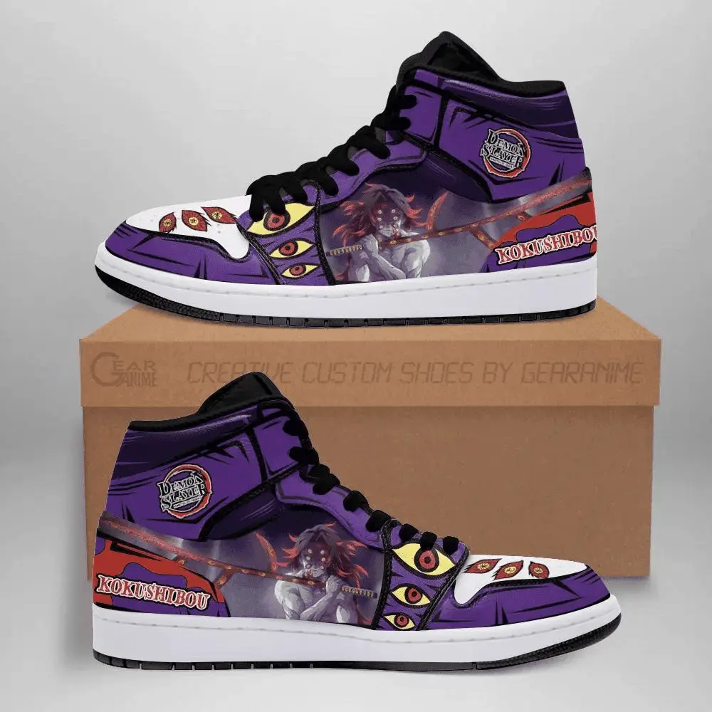 Air JD Hightop Shoes Kokushibou JD1s Sneakers Custom Anime Demon Slayer Shoes