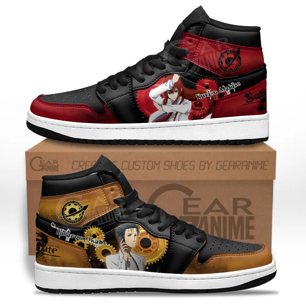 Air JD Hightop Shoes Kurisu Makise and Rintarou Okabe JD1s Sneakers Steins Gate Custom Anime Shoes