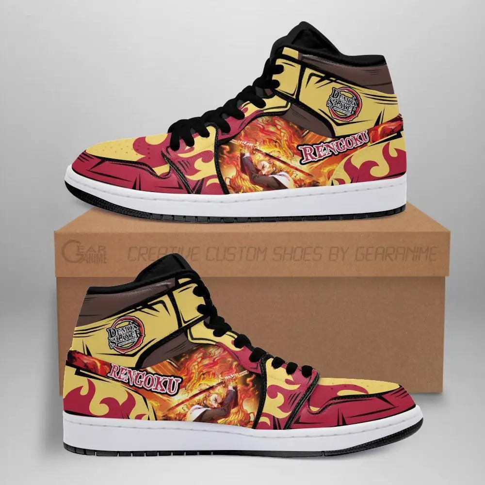 Air JD Hightop Shoes Kyojuro Rengoku JD1s Sneakers Flame Breathing Custom Anime Demon Slayer Shoes