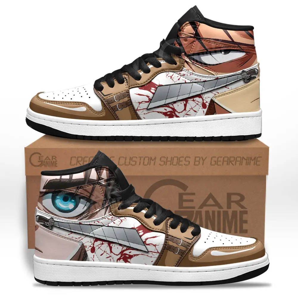 Air JD Hightop Shoes Levi Ackerman and Eren Yeager JD1s Sneakers Attack On Titan Custom Anime Shoes