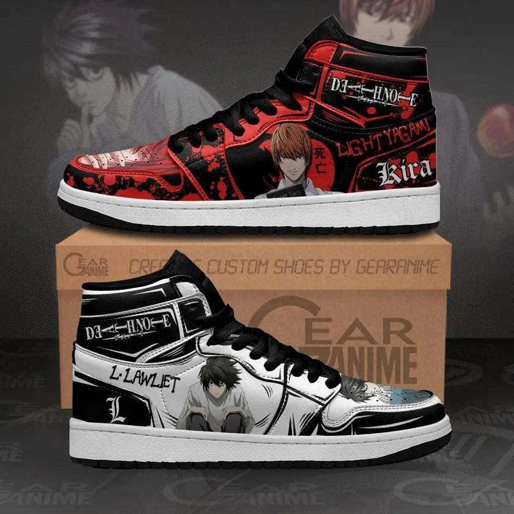 Air JD Hightop Shoes Light Yagami and L Lawliet JD1s Sneakers Custom Death Note Anime Shoes