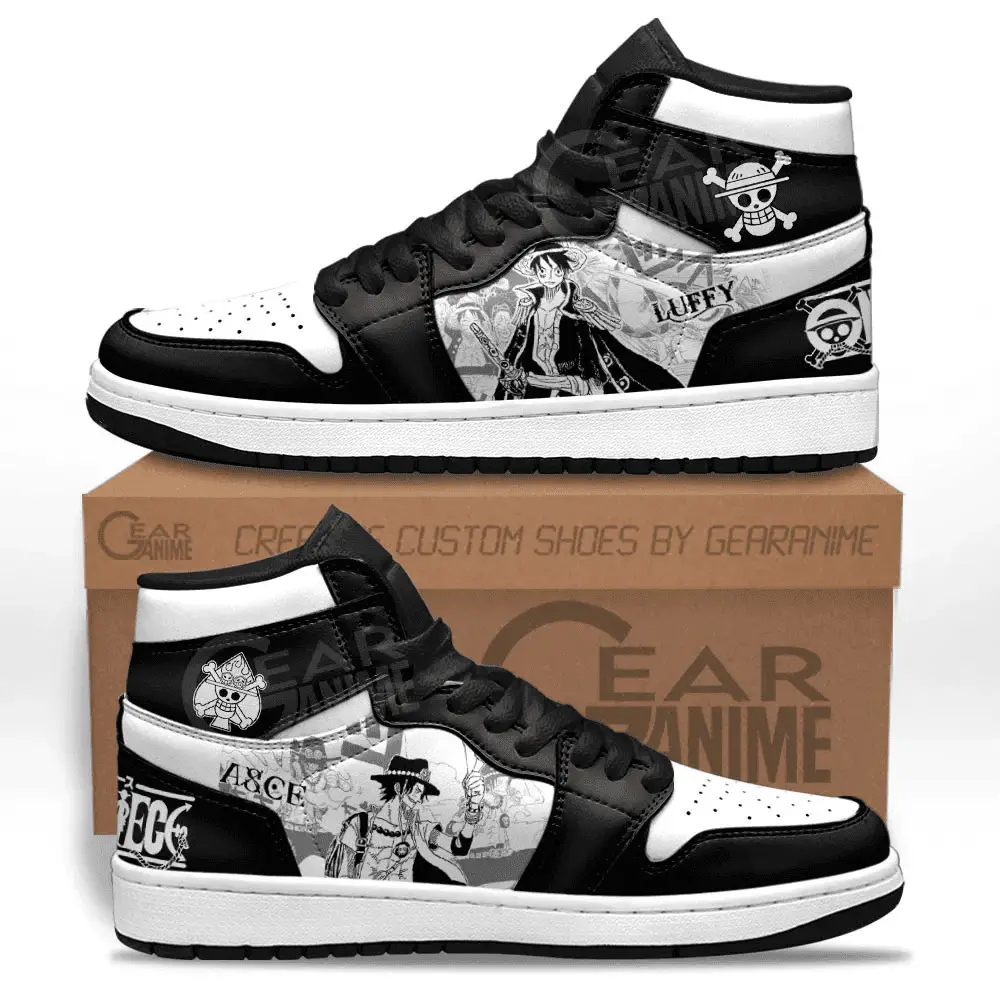 Air JD Hightop Shoes Luffy and Ace JD1s Sneakers Custom One Piece Shoes Manga Style