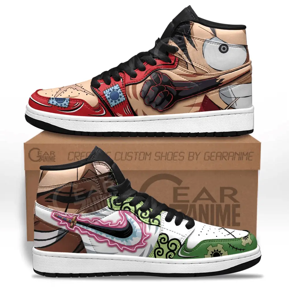 Air JD Hightop Shoes Luffy and Zoro JD1s Sneakers One Piece Custom Anime Shoes