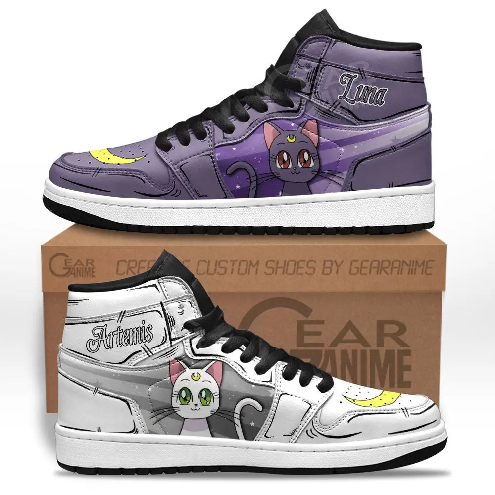 Air JD Hightop Shoes Luna and Artemis J1s Sneakers Custom Sailor Anime Shoes