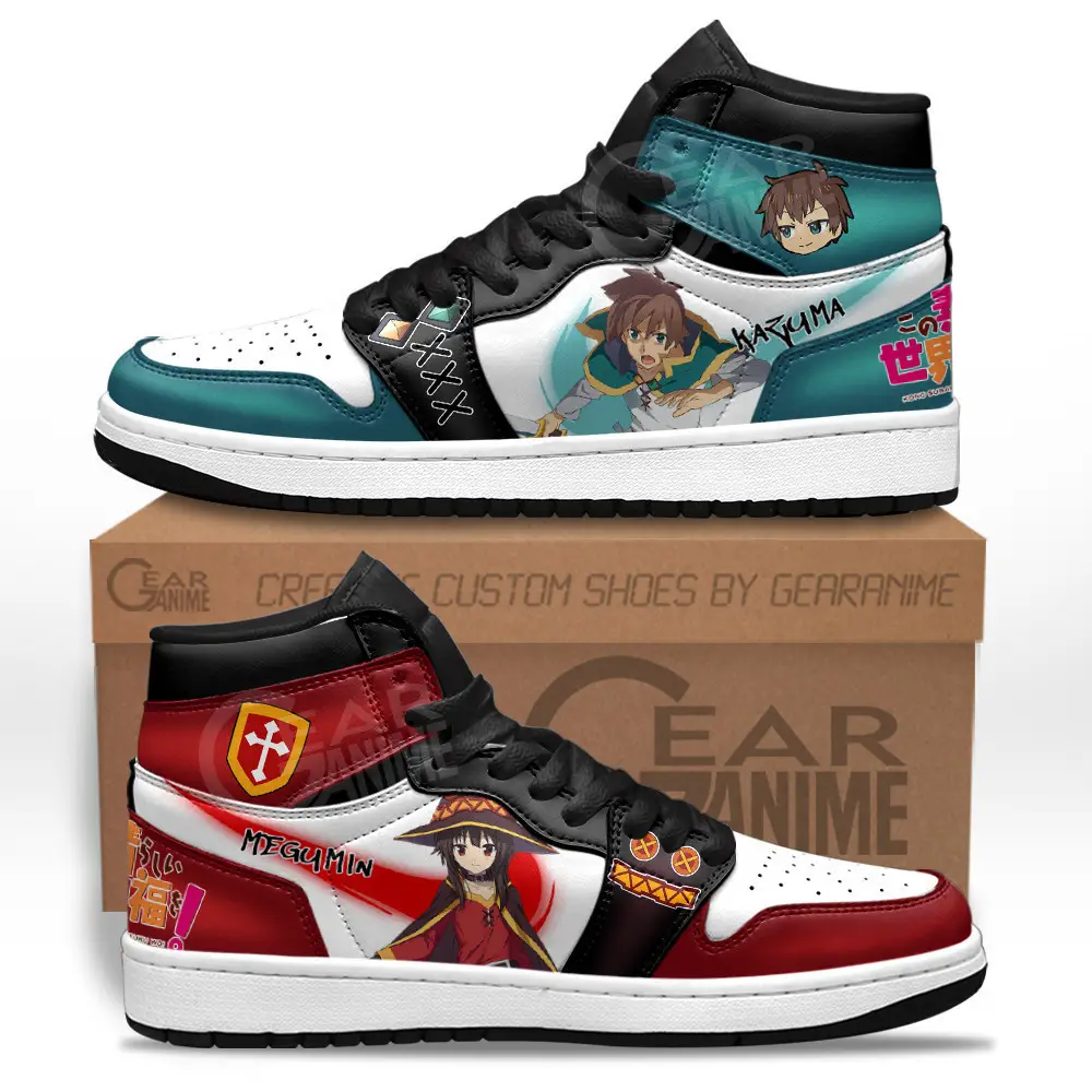 Air JD Hightop Shoes Megumin and Kazuma Satou JD1s Sneakers KonoSuba Custom Anime Shoes