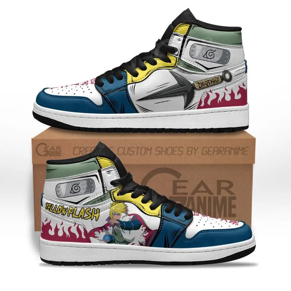 Air JD Hightop Shoes Minato JD1s Sneakers Custom Yellow Flash Kunai Anime Shoes