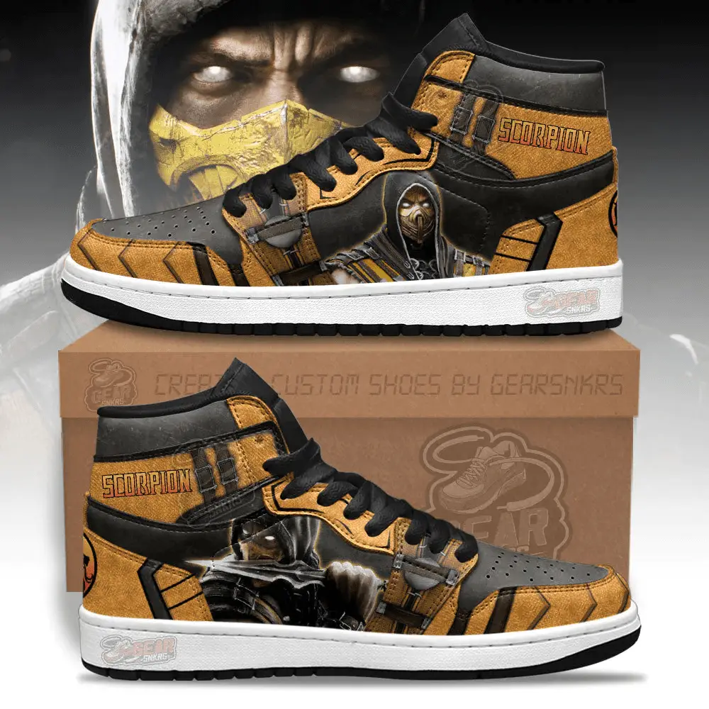 Air JD Hightop Shoes Mortal Kombat Sneakers Scorpion J1 Shoes Custom For Fans