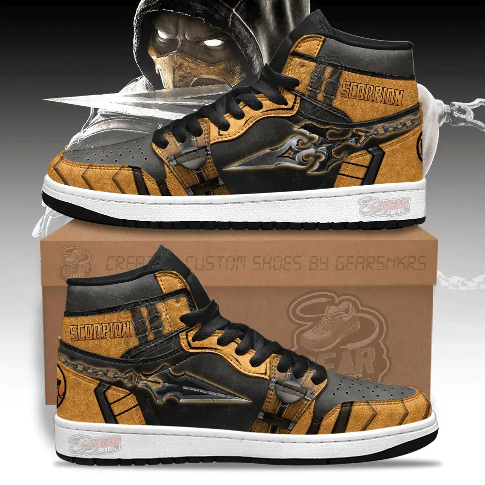 Air JD Hightop Shoes Mortal Kombat Sneakers Scorpion Kunai J1 Shoes Custom For Fans