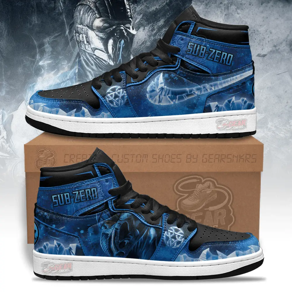 Air JD Hightop Shoes Mortal Kombat Sneakers Sub-zero Ice Style J1 Shoes Custom For Fans