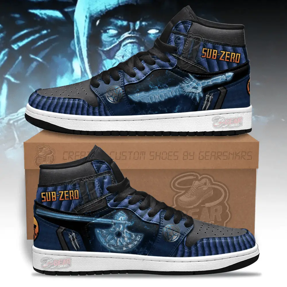 Air JD Hightop Shoes Mortal Kombat Sneakers Sub-zero Weapon J1 Shoes Custom For Fans