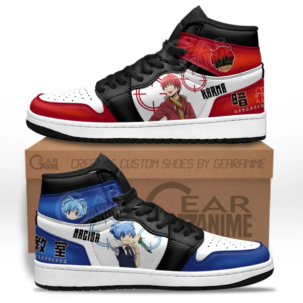 Air JD Hightop Shoes Nagisa and Karma JD1s Sneakers Assassination Classroom Custom Anime Shoes
