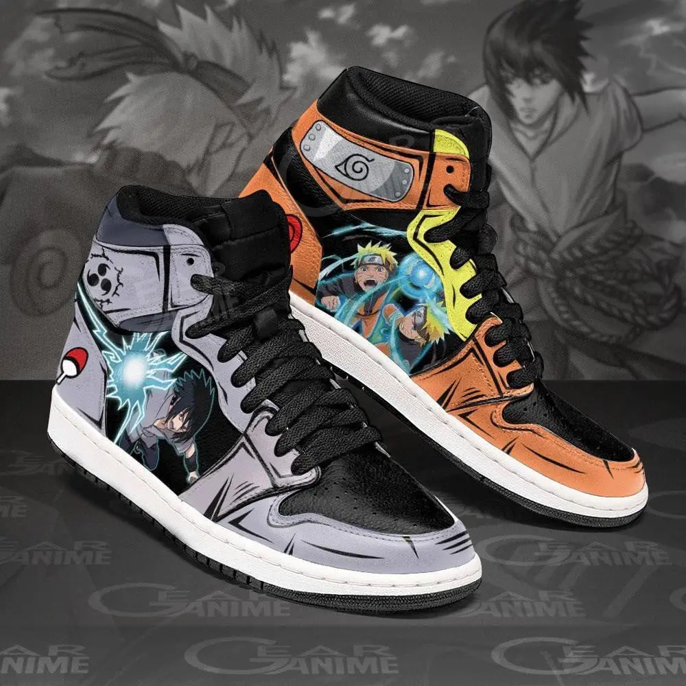 Air JD Hightop Shoes Naruto vs Sasuke JD Sneakers Custom Jutsu Fighting