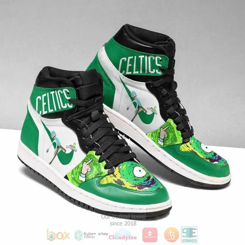 Air JD Hightop Shoes NBA Boston Celtics Rick And Morty Green White Air Jordan 1 High Sneakers