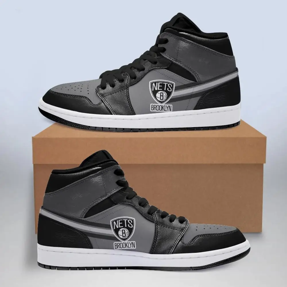 Air JD Hightop Shoes NBA Brooklyn Nets Gray Black Air Jordan 1 High Sneakers