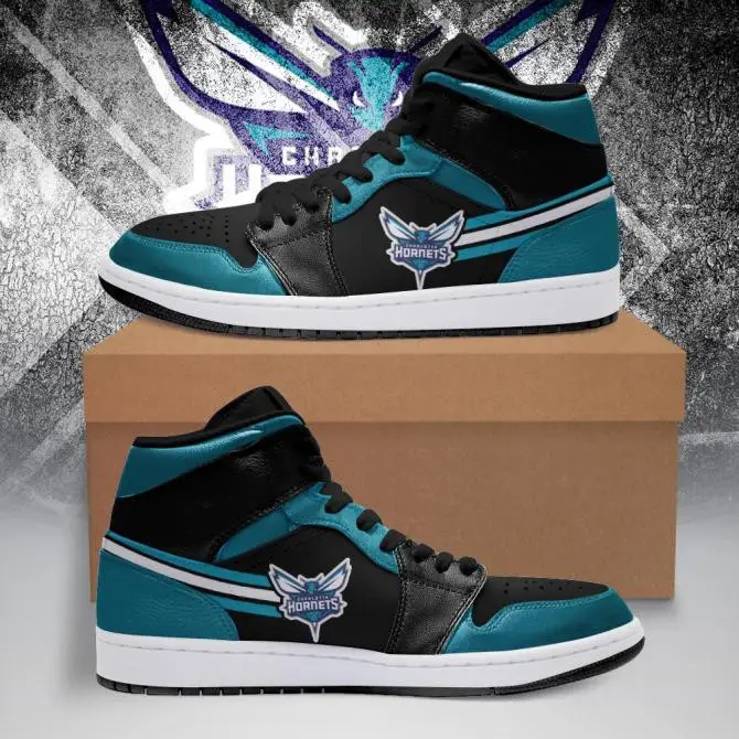 Air JD Hightop Shoes NBA Charlotte Hornets Teal Black Air Jordan 1 High Sneakers