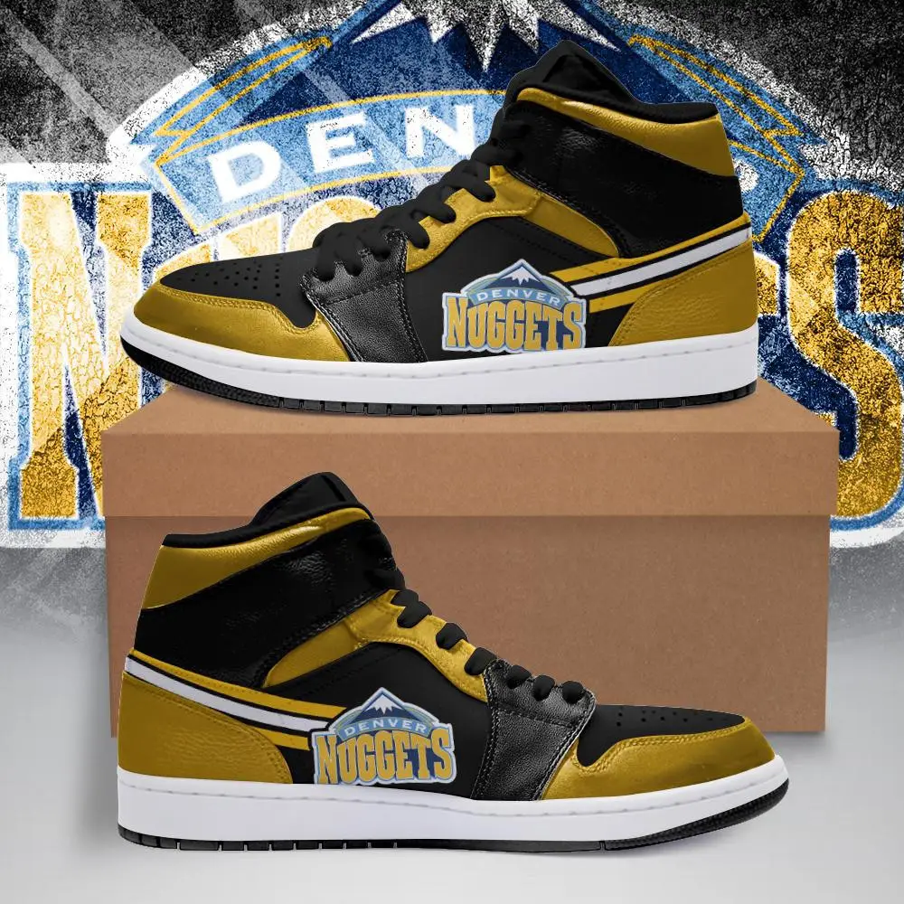 Air JD Hightop Shoes NBA Denver Nuggets Black Yellow Air Jordan 1 High Sneakers
