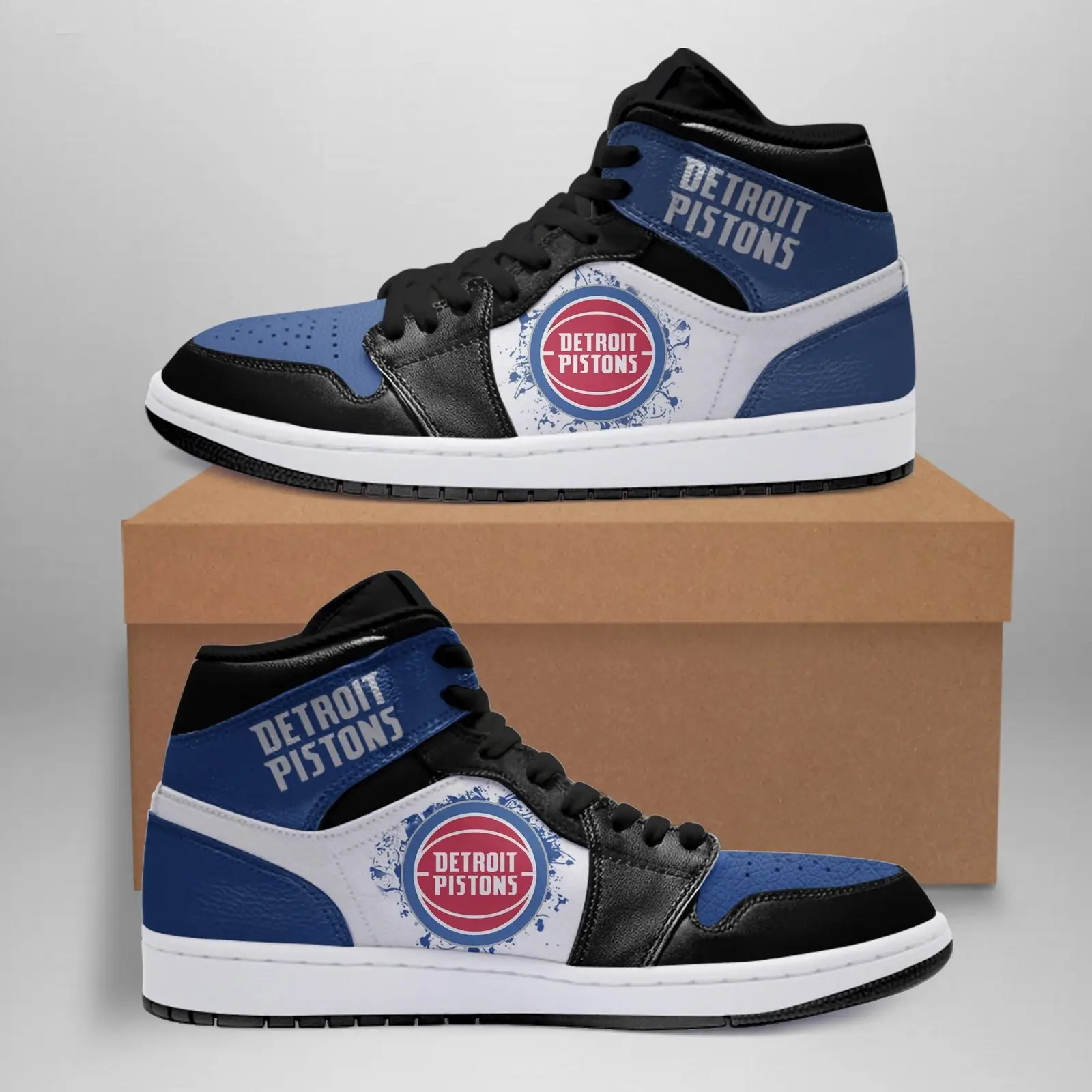Air JD Hightop Shoes NBA Detroit Pistons Blue Black Air Jordan 1 High Sneakers