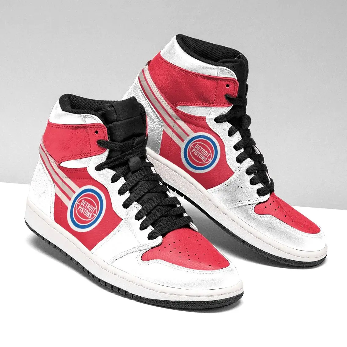 Air JD Hightop Shoes NBA Detroit Pistons White Red Air Jordan 1 High Sneakers