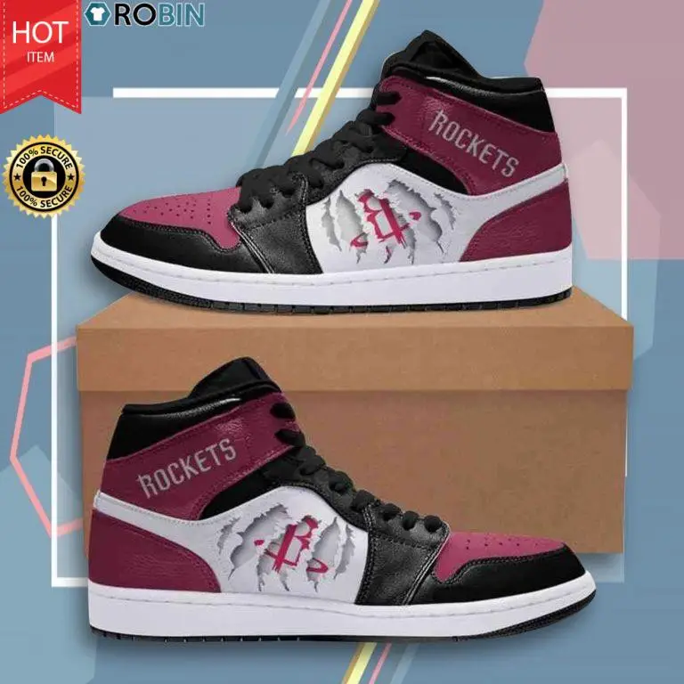 Air JD Hightop Shoes NBA Houston Rockets Red Black Air Jordan 1 High Sneakers V2