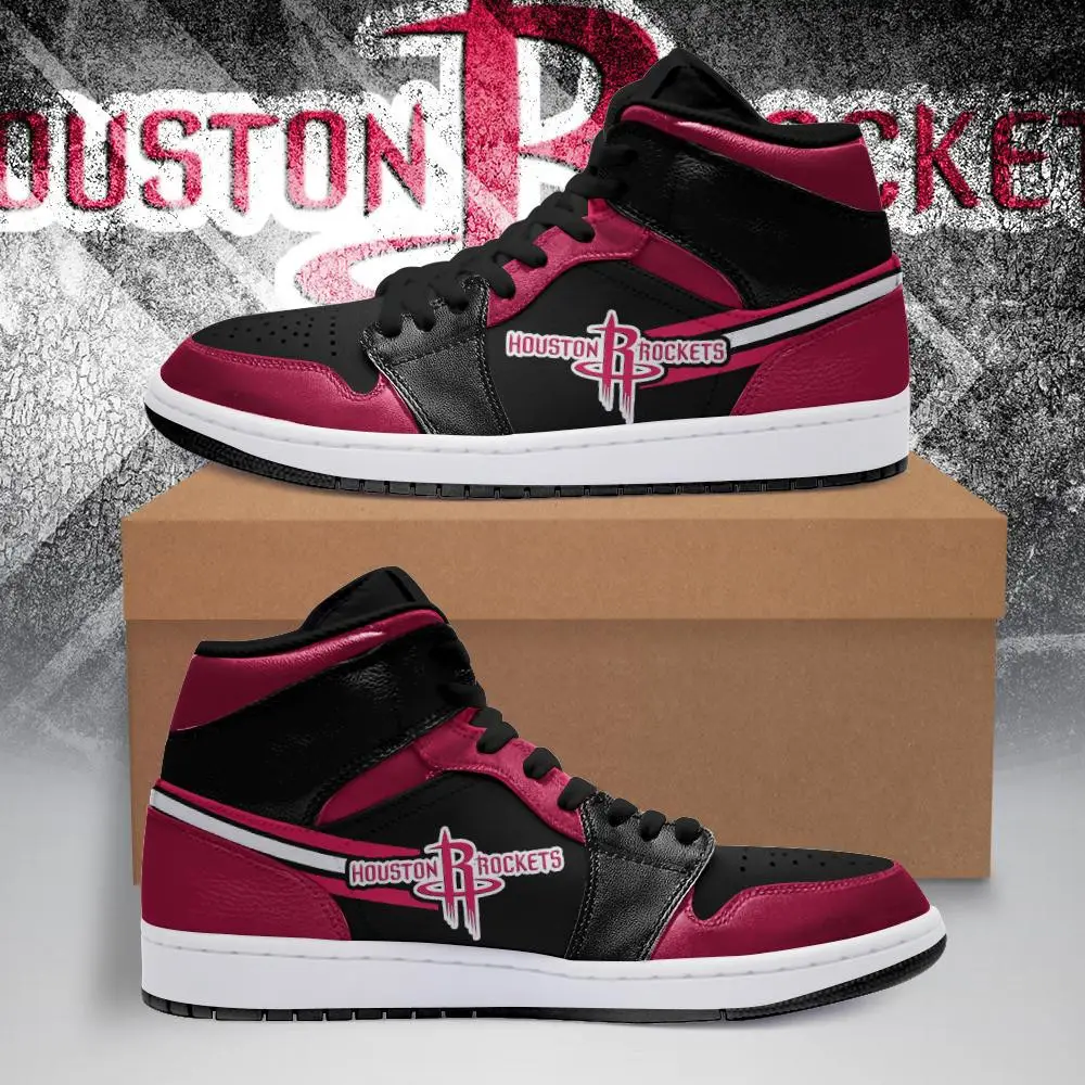 Air JD Hightop Shoes NBA Houston Rockets Red Black Air Jordan 1 High Sneakers