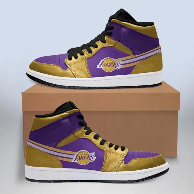 Air JD Hightop Shoes NBA Los Angeles Lakers Gold Purple Air Jordan 1 High Sneakers