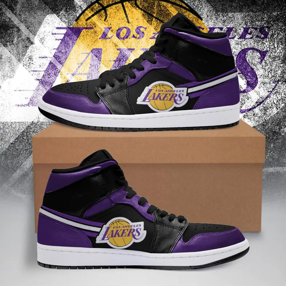 Air JD Hightop Shoes NBA Los Angeles Lakers Purple Black Air Jordan 1 High Sneakers Air JD Hightop Shoes NBA Los Angeles Lakers Purple Black Air Jordan 1 High Sneakers - Image 1