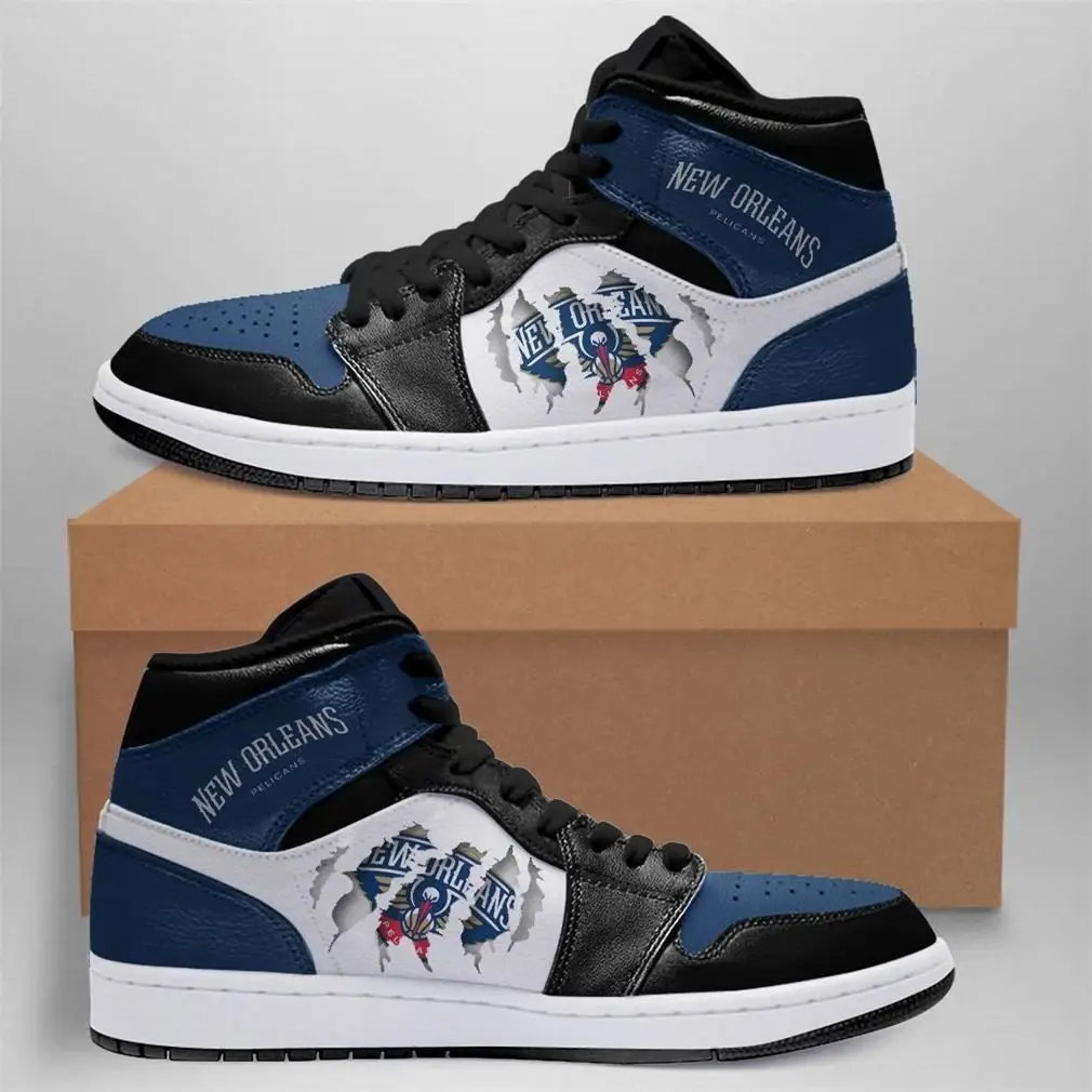 Air JD Hightop Shoes NBA New Orleans Pelicans Navy White Scratch Air Jordan 1 High Sneakers