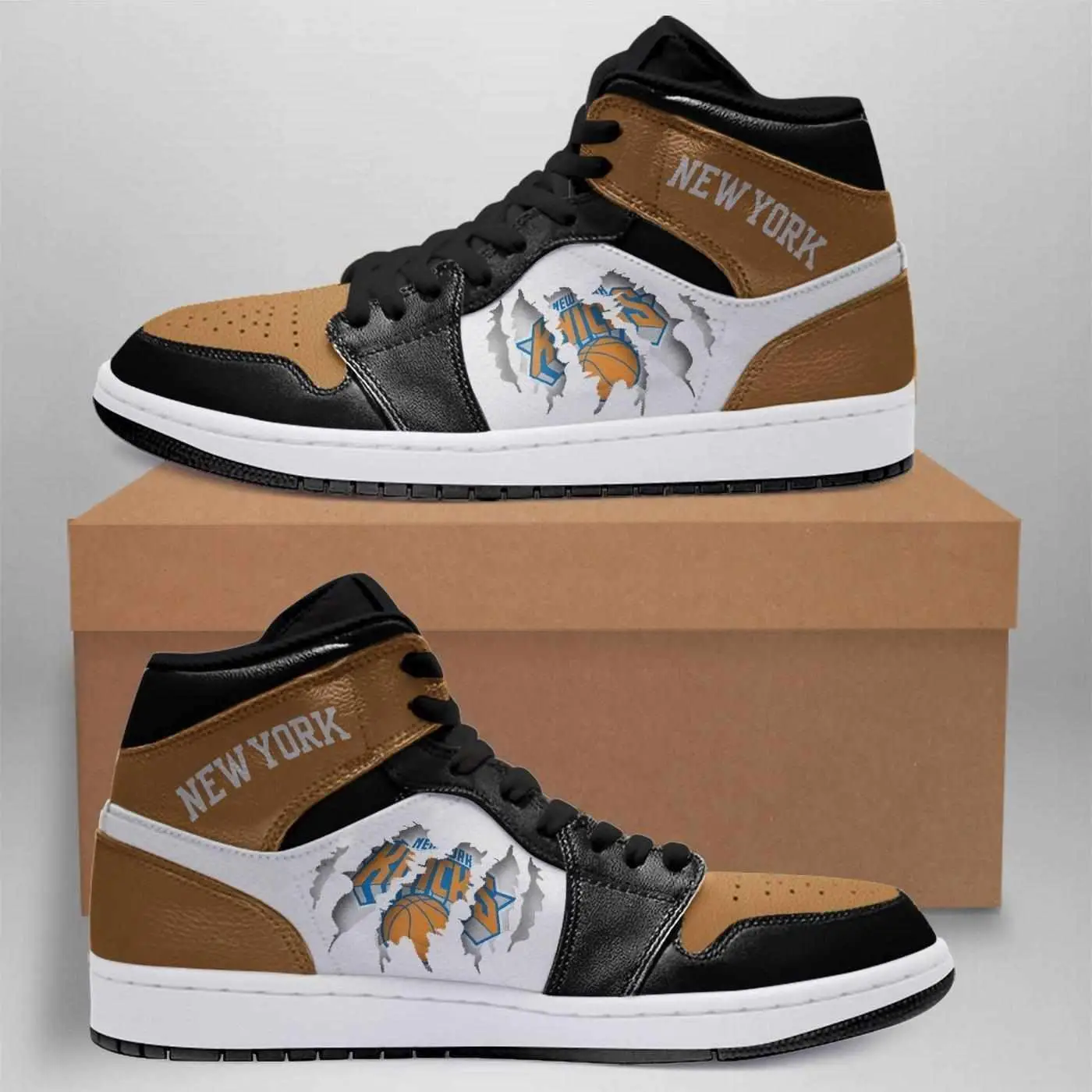 Air JD Hightop Shoes NBA New York Knicks Brown Black Air Jordan 1 High Sneakers