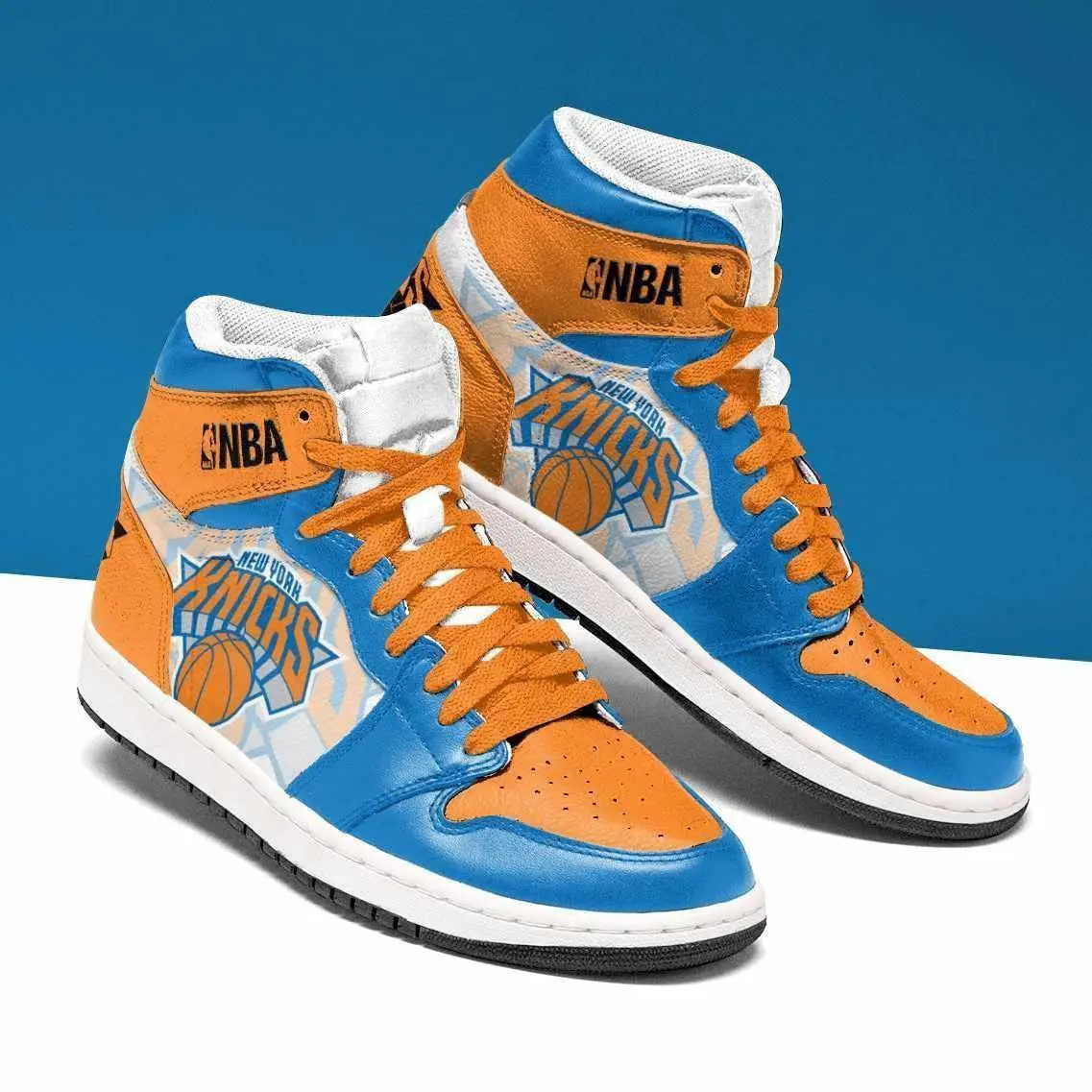Air JD Hightop Shoes NBA New York Knicks Orange Blue Air Jordan 1 High Sneakers