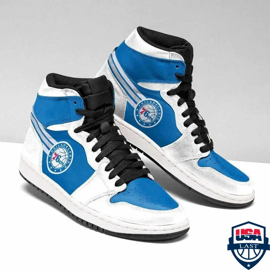 Air JD Hightop Shoes NBA Philadelphia 76ers White Blue Air Jordan 1 High Sneakers Air JD Hightop Shoes NBA Philadelphia 76ers White Blue Air Jordan 1 High Sneakers - Image 1
