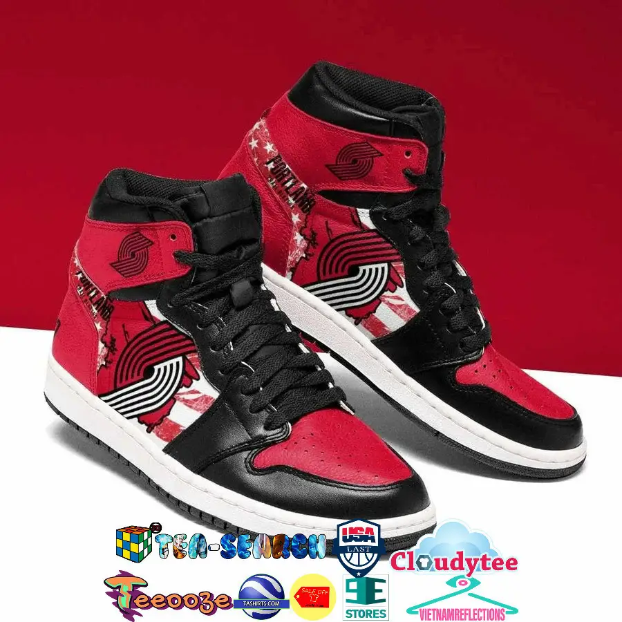 Air JD Hightop Shoes NBA Portland Trail Blazers Black Red Air Jordan 1 High Sneakers