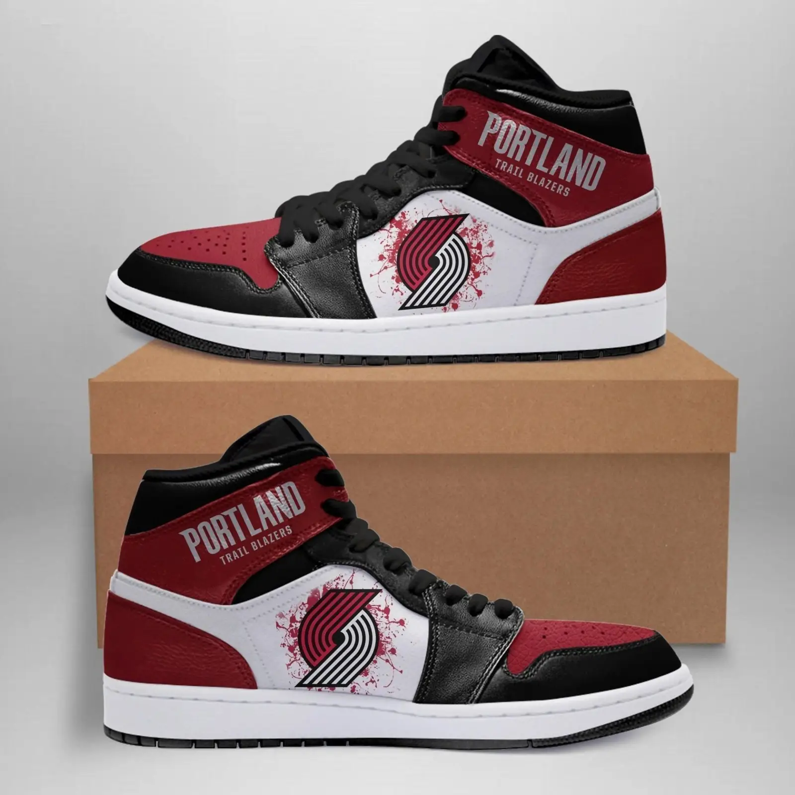 Air JD Hightop Shoes NBA Portland Trail Blazers White Red Air Jordan 1 High Sneakers V2