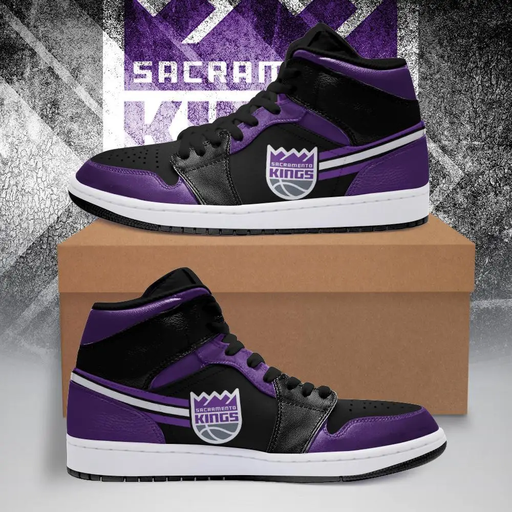 Air JD Hightop Shoes NBA Sacramento Kings Black Purple Air Jordan 1 High Sneakers