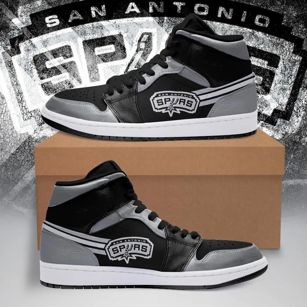 Air JD Hightop Shoes NBA San Antonio Spurs Black Silver Air Jordan 1 High Sneakers Air JD Hightop Shoes NBA San Antonio Spurs Black Silver Air Jordan 1 High Sneakers - Image 1
