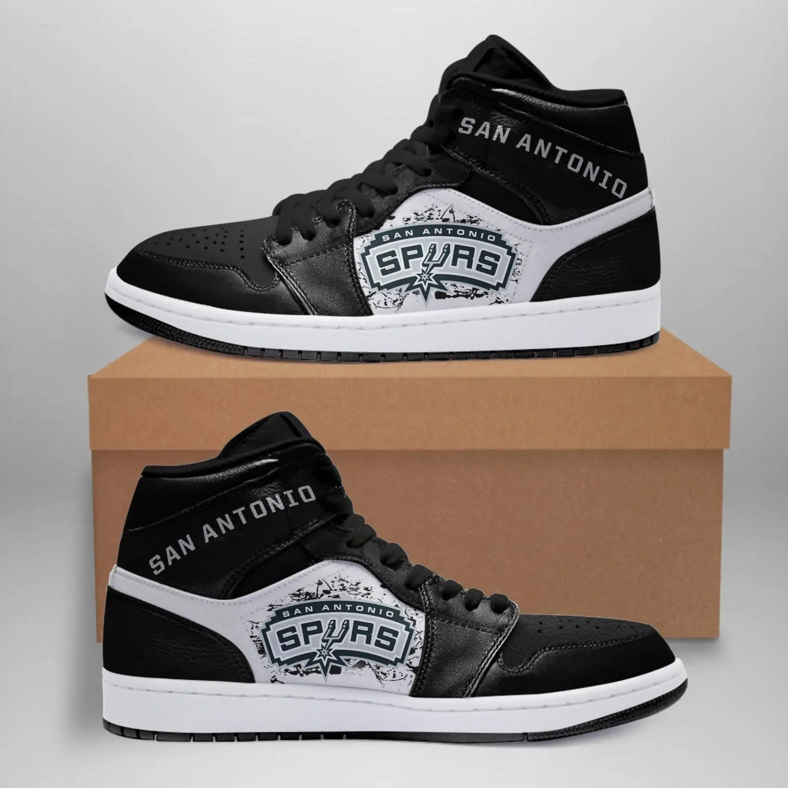 Air JD Hightop Shoes NBA San Antonio Spurs Black White Air Jordan 1 High Sneakers