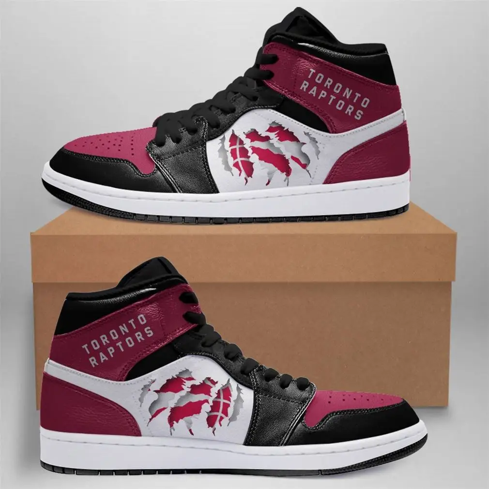 Air JD Hightop Shoes NBA Toronto Raptors Red Black Scratch Air Jordan 1 High Sneakers