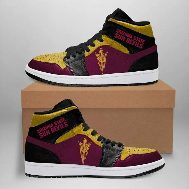 Air JD Hightop Shoes NCAA Arizona State Sun Devils Maroon Gold Air Jordan 1 High Sneakers Air JD Hightop Shoes NCAA Arizona State Sun Devils Maroon Gold Air Jordan 1 High Sneakers - Image 1