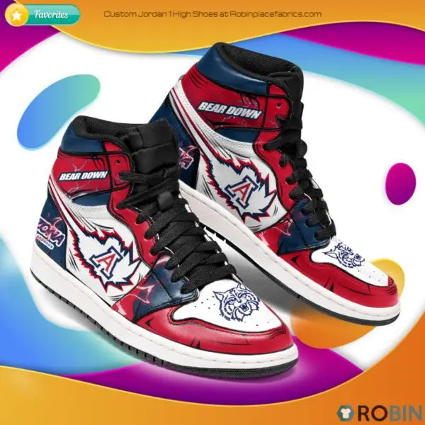 Air JD Hightop Shoes NCAA Arizona Wildcats Bear Down Red White Air Jordan 1 High Sneakers