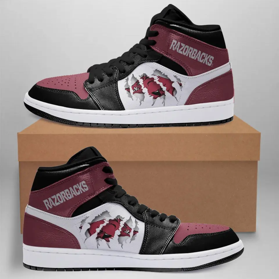 Air JD Hightop Shoes NCAA Arkansas Razorbacks Tearing Open Logo Air Jordan 1 High Sneakers