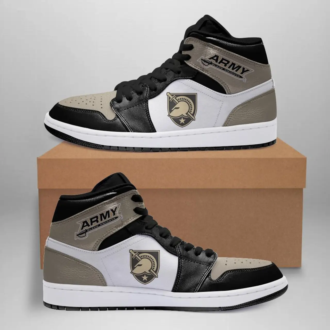 Air JD Hightop Shoes NCAA Army Black Knights Gray Air Jordan 1 High Sneakers