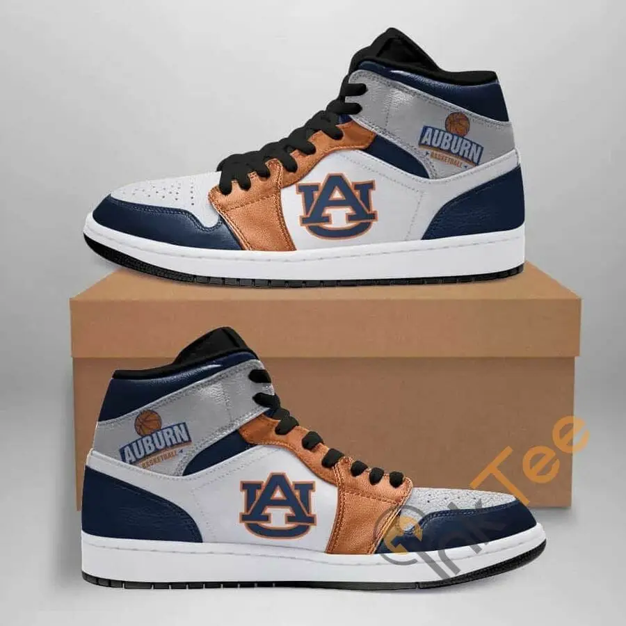 Air JD Hightop Shoes NCAA Auburn Tigers Blue White Air Jordan 1 High Sneakers Air JD Hightop Shoes NCAA Auburn Tigers Blue White Air Jordan 1 High Sneakers - Image 1