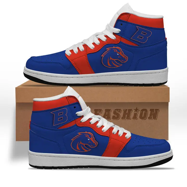 Air JD Hightop Shoes NCAA Boise State Broncos Blue Orange Air Jordan 1 High Sneakers